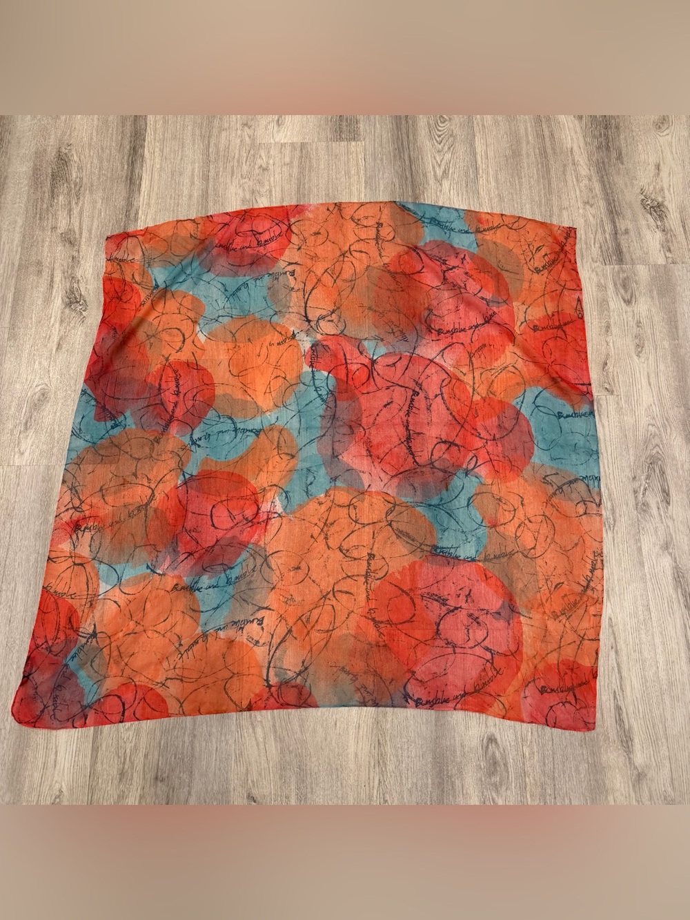 Bumble and bumble Abstract Print Square Scarf Wrap Orange Blue 36x37